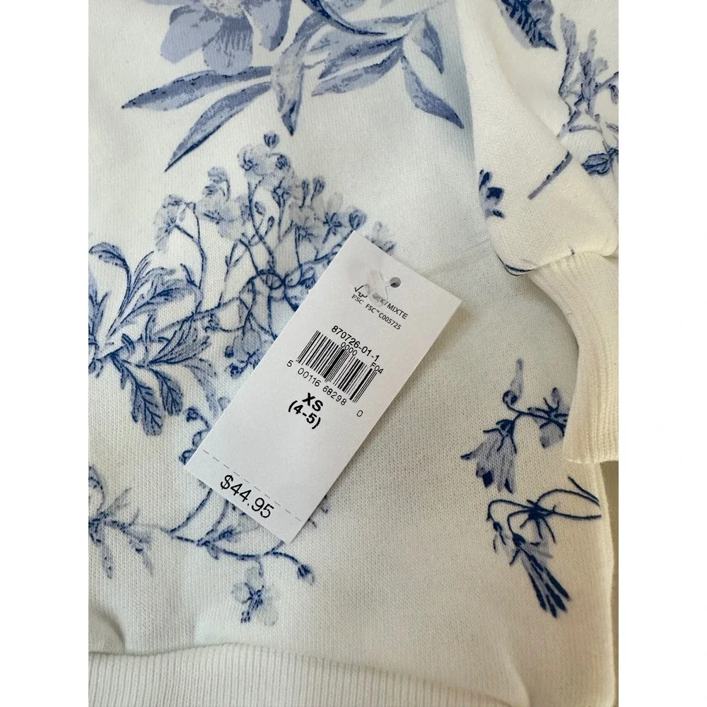 Gap Kids Sweatshirt Jogger Set Girls 5 XS Blue White Floral Fleece NWT Toile